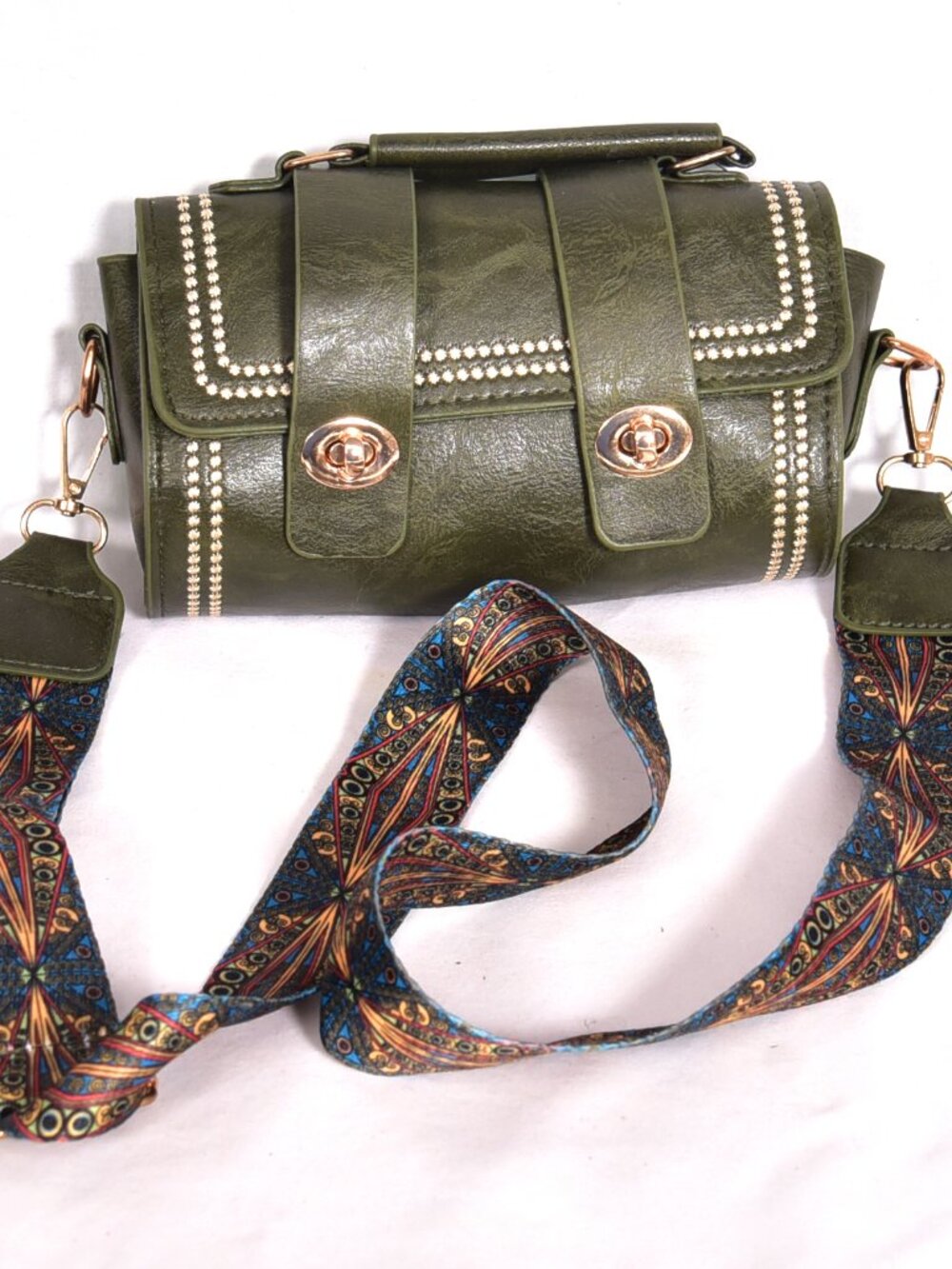 Women's Barrel Crossbody Bag Faux Leather Top Handle Purse Green Boho